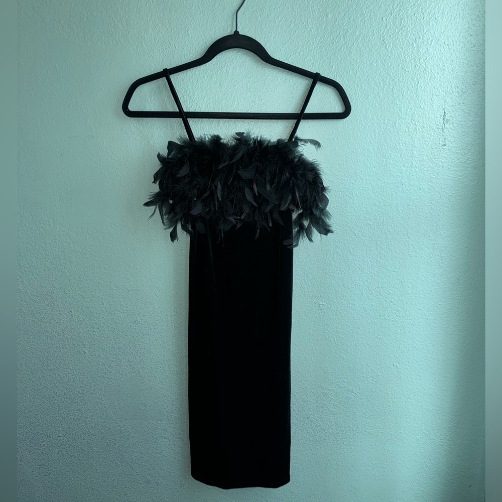 VINTAGE Feather & Velvet Little Black Dress